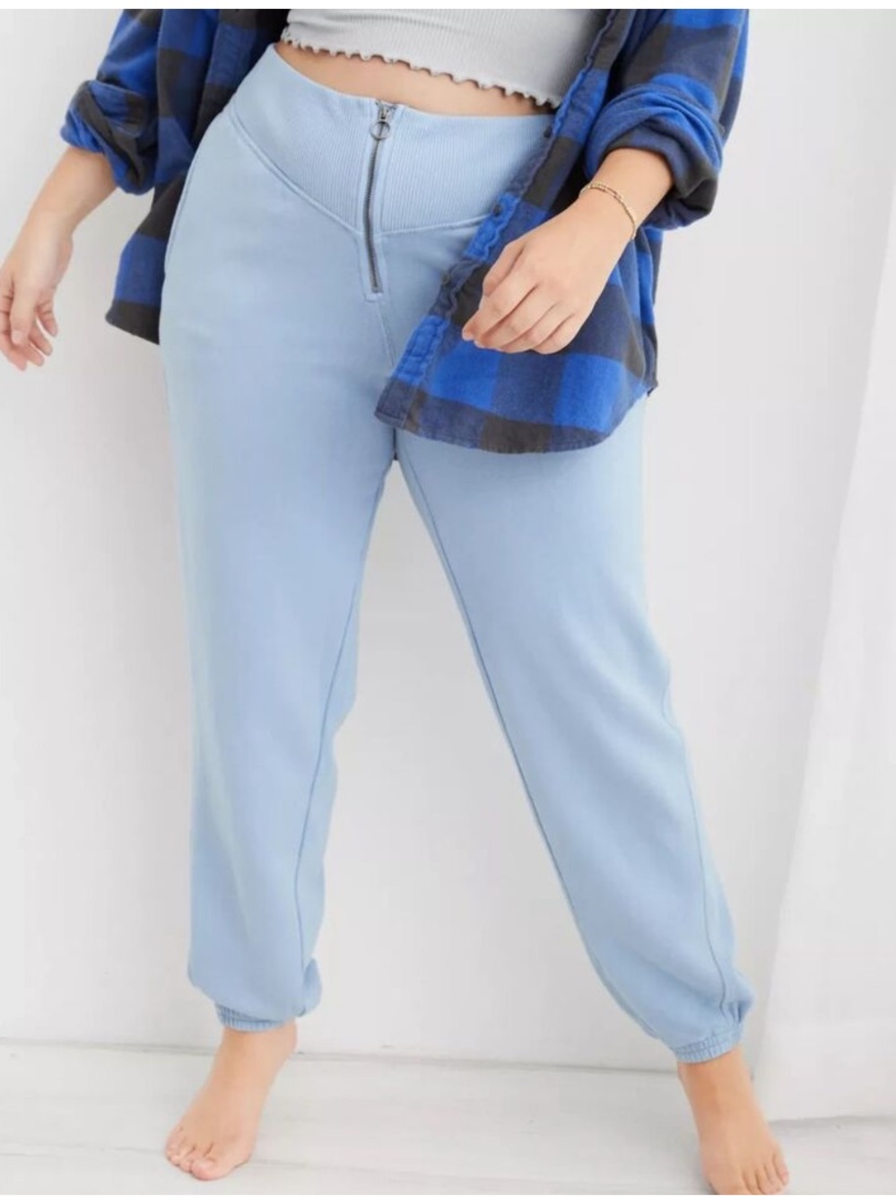 Aerie Fleece Corset Jogger size XL Monaco Blue Zip Front Sweatpants Loungewear